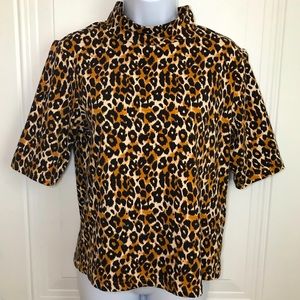 ANTHRO leopard print short sleeve top sz M in EUC
